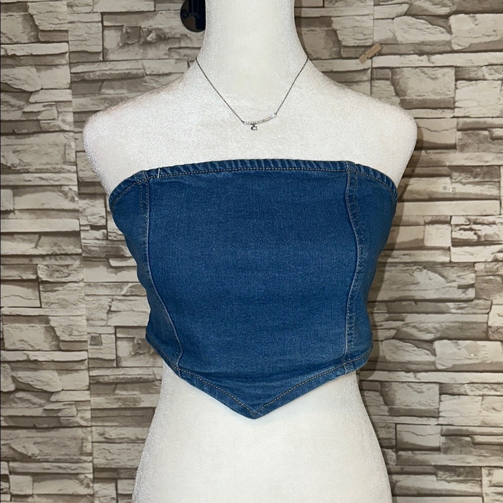 LA ARMARIO Large Denim Corset Strapless Top